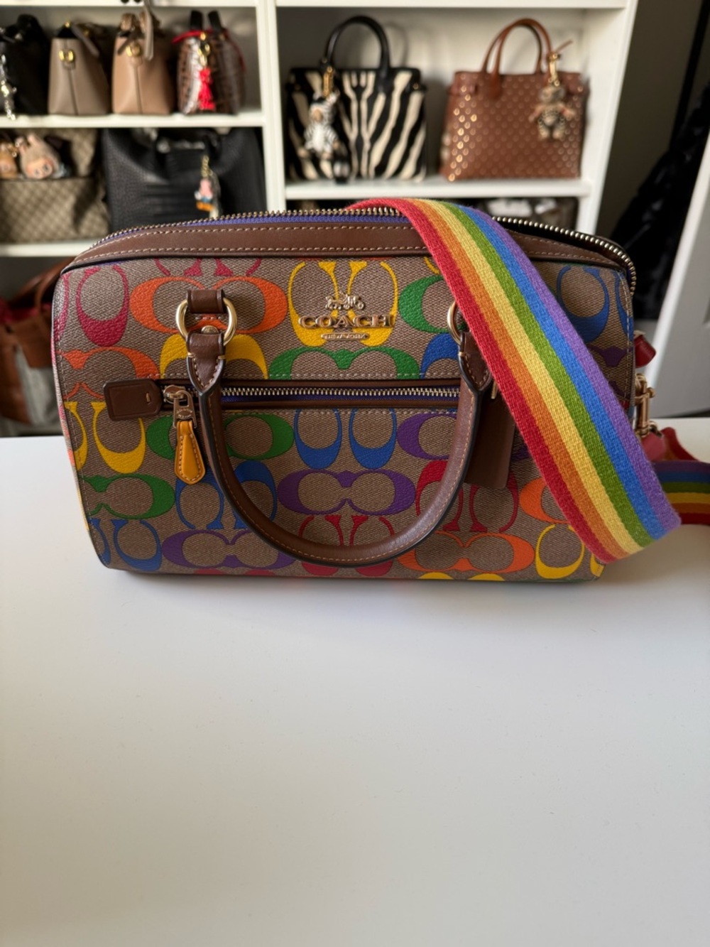 Coach Multicolor Signature Canvas Satchel with Rainbow Strap